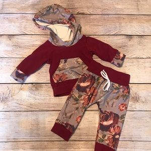 #10 Maroon and purple floral hoodie and pant set.
